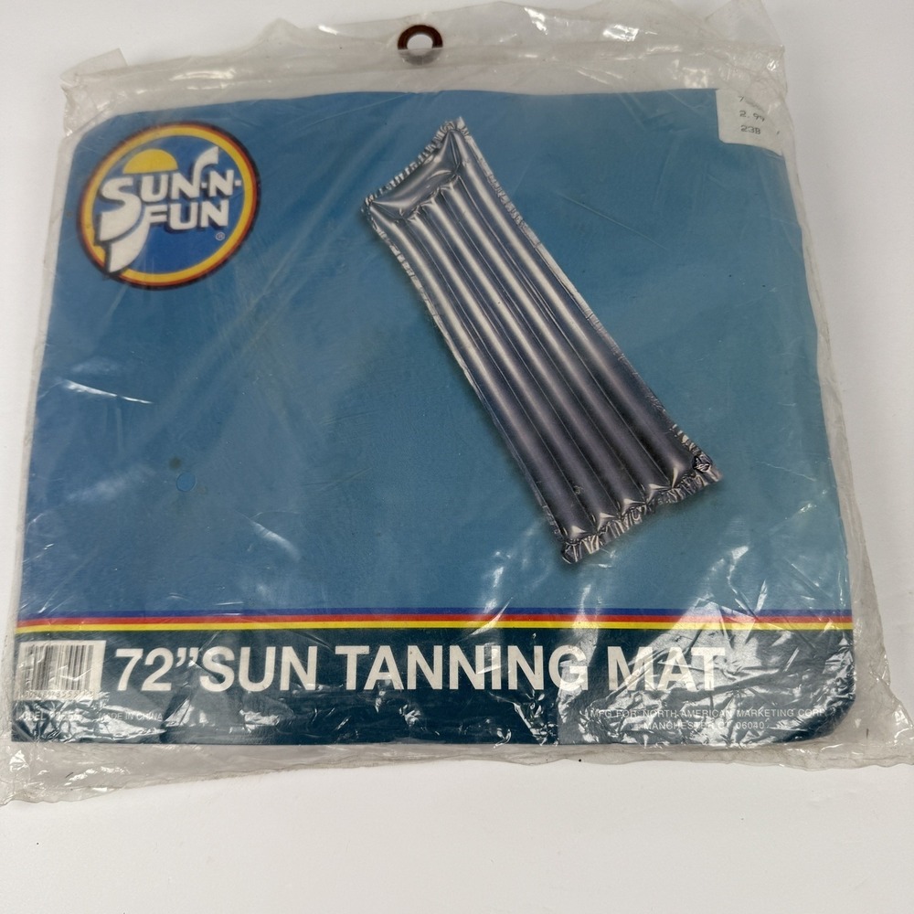 Vintage Sun-N-Fun 72" Reflecting Tanning Mat Raft Retro Silver Inflatable